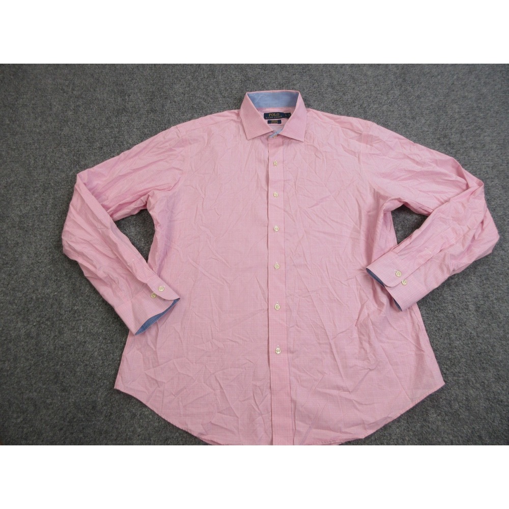 Polo Ralph Lauren Shirt Mens Large Pink Non Iron Custom Fit‎ Check Cotton
